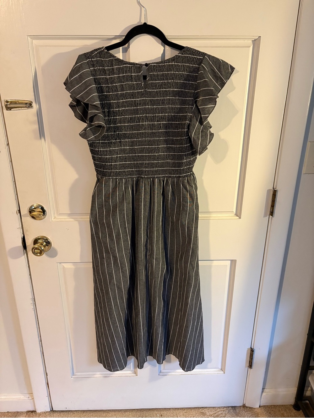 Gray Stripe Flutter-Sleeve Midi Dress - Picture 6 of 6